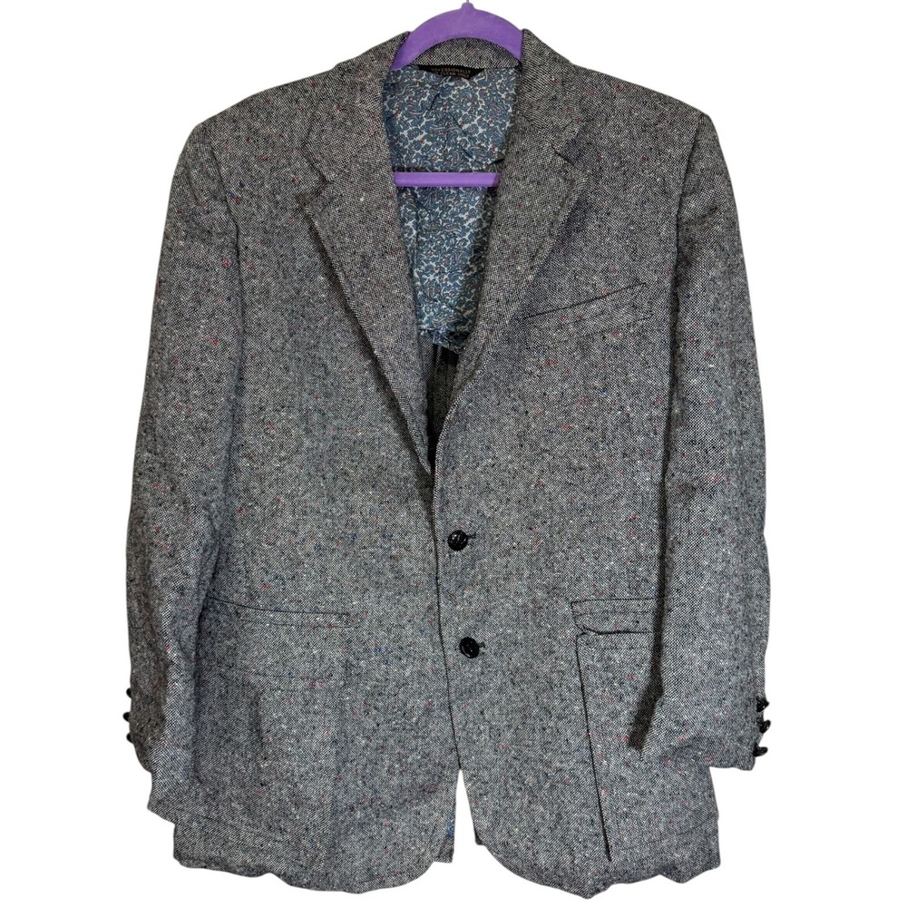 Cricketeer 40 Gray Donegal Tweed Blazer Paisley Lining Professor Dark Academia